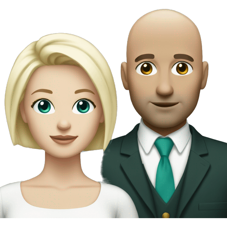 Couple. White skin. Male bald. Woman blonde. 35. Teal eyes.  emoji