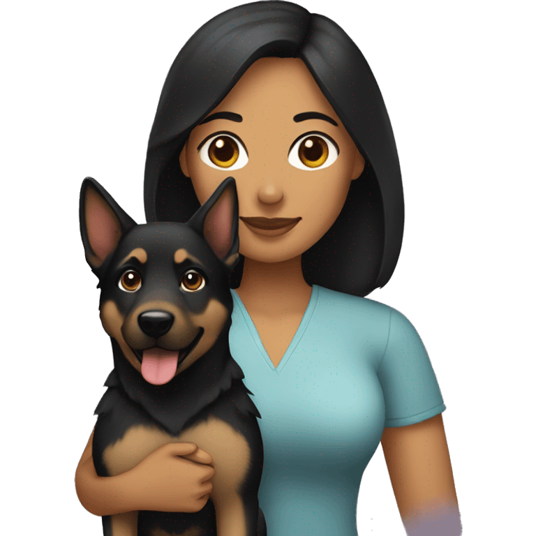 woman with black hair holding a german shepherd  emoji