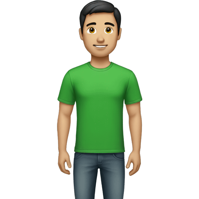 Man with dark short hair green t-shirt emoji