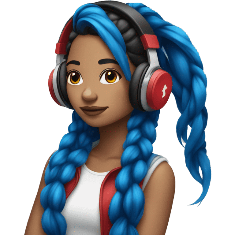 Latina with headphones blue and red split dye hair emoji