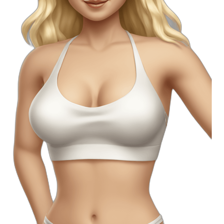 hyperrealistic caucasian blonde female body white bikini top grey mini skirt emoji