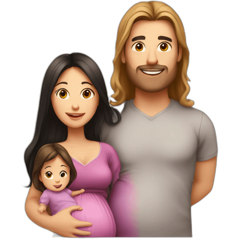 dad with black hair, pregnant mum with long brown hair, baby girl with light brown hair emoji