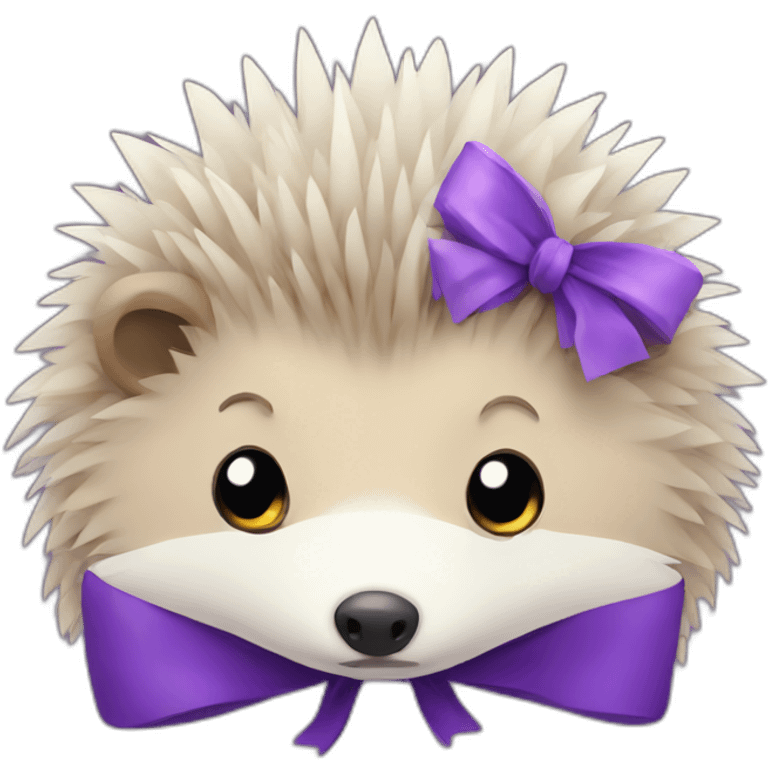 Sad hedgehog with a purple bow emoji