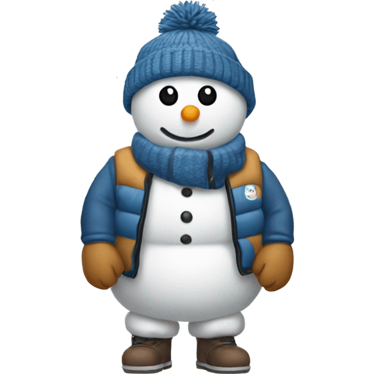 snowman with puffer vest, baseball hat emoji