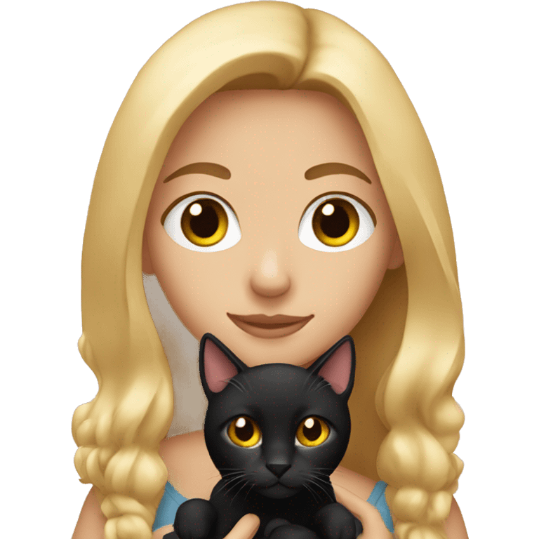 Blonde girl holding black cat emoji