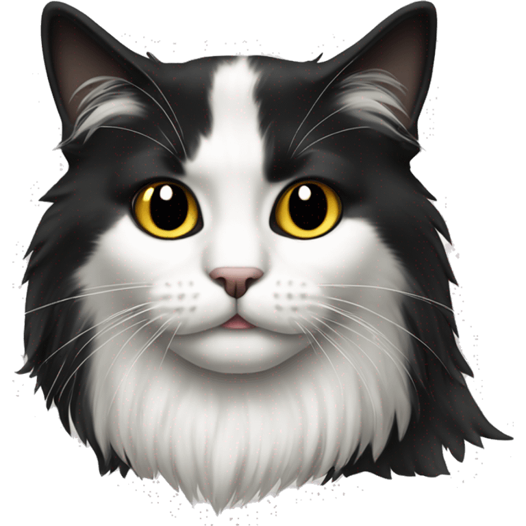 long haired cat half black half white with black bottom jaw emoji