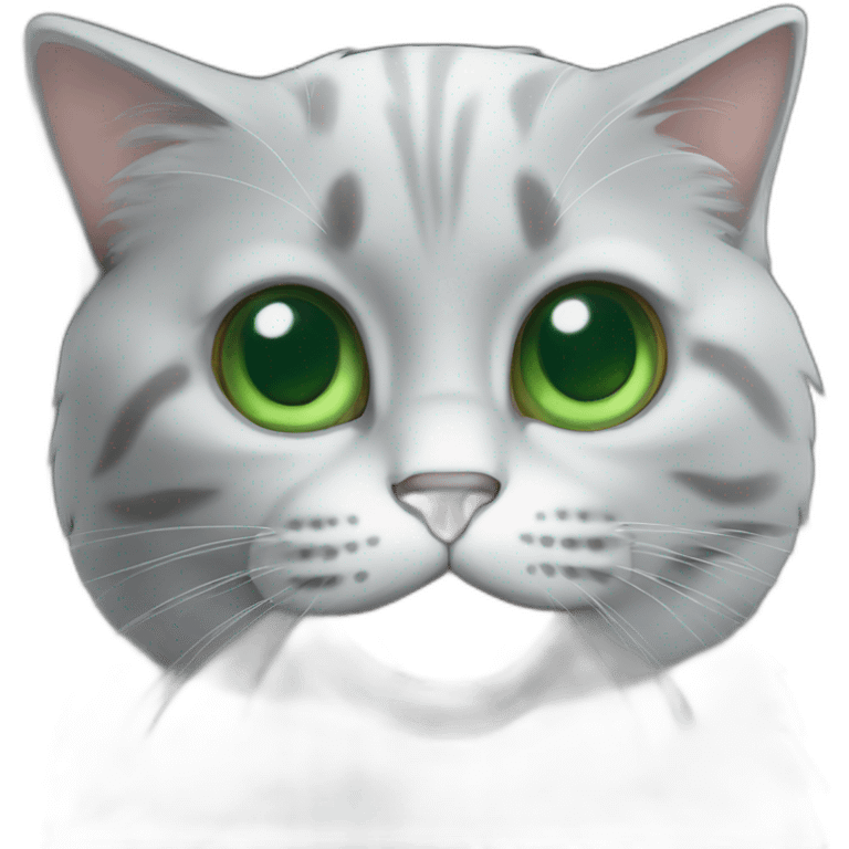 Un chat gris engora aux yeux vert emoji