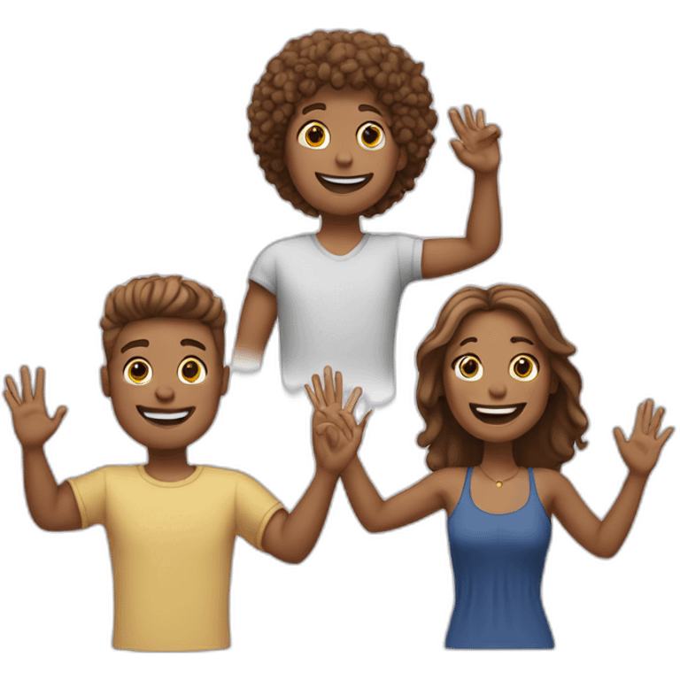 four white friends waving their arms emoji