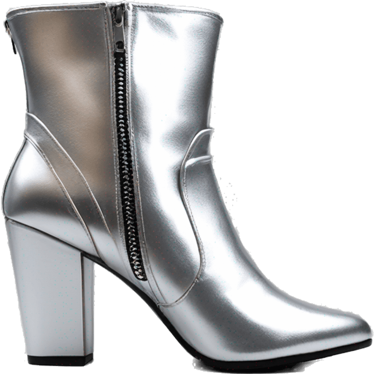 Realistic isolated pair of silver front view silver zip up ankle bootie boots. emoji