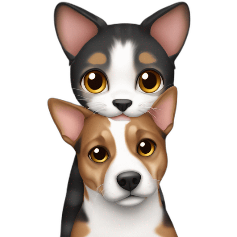 Black tabby cat cat cat feline and brown Jack Russell dog hugging emoji