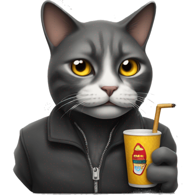 Chilling cat with cigarette with funky face emoji