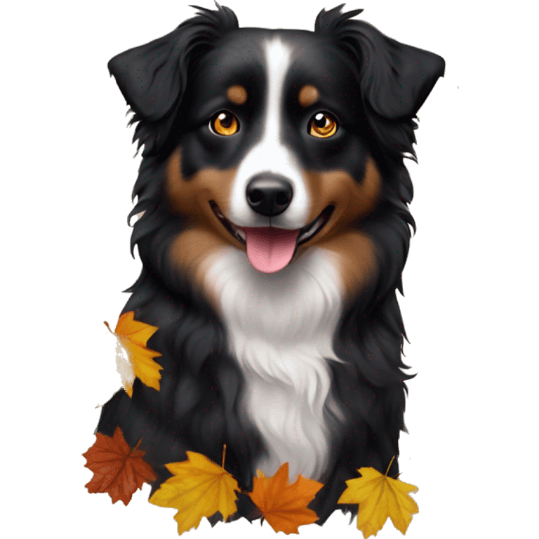 Autumn leaf garland Small black australian shepherd dog emoji