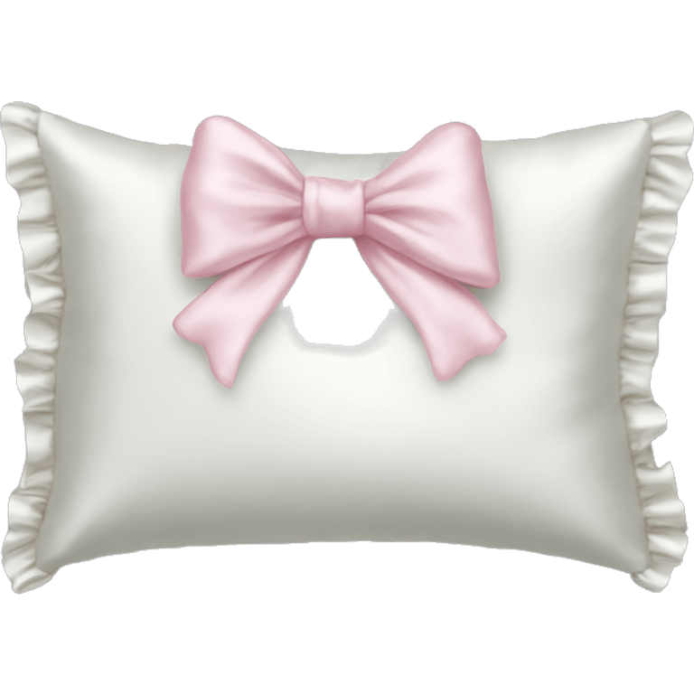 White silk pillow with ruffles and light pink bow emoji