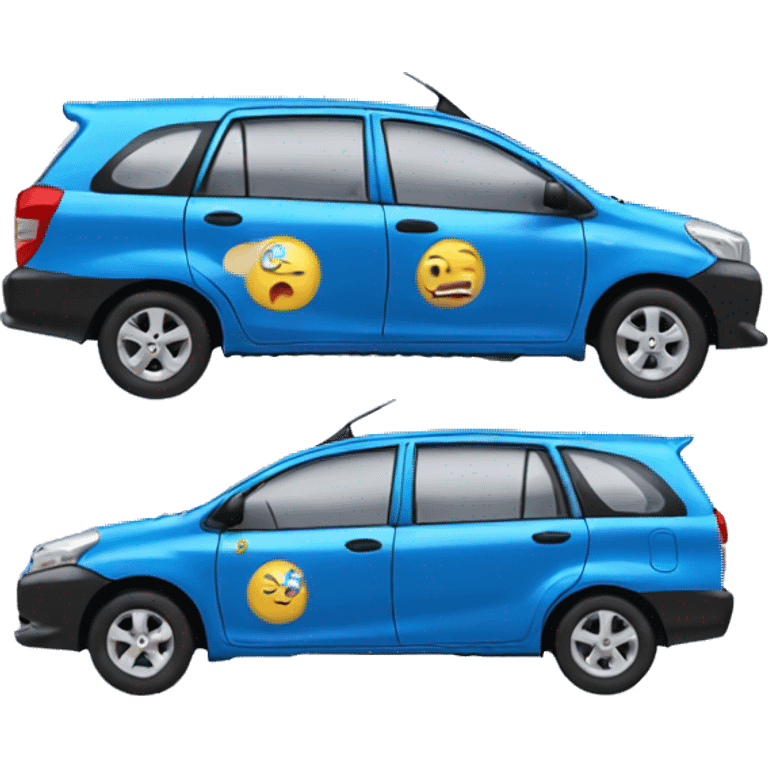 blue toyota avanza taxi emoji, 3/4 side view emoji