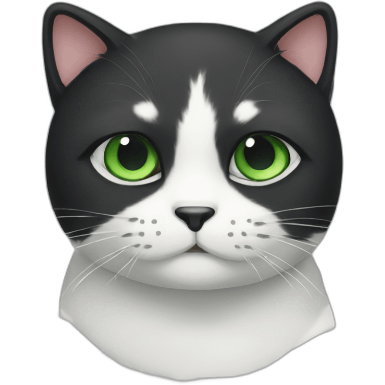 Black and white Cat with mini ears and green eyes emoji