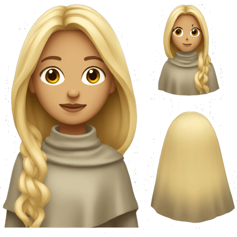 Girl with long blonde hair wearing a turtleneck poncho emoji