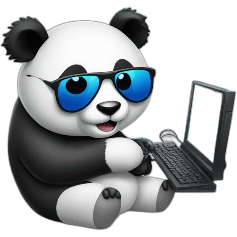 Panda wearing sunglasses playing computer emoji