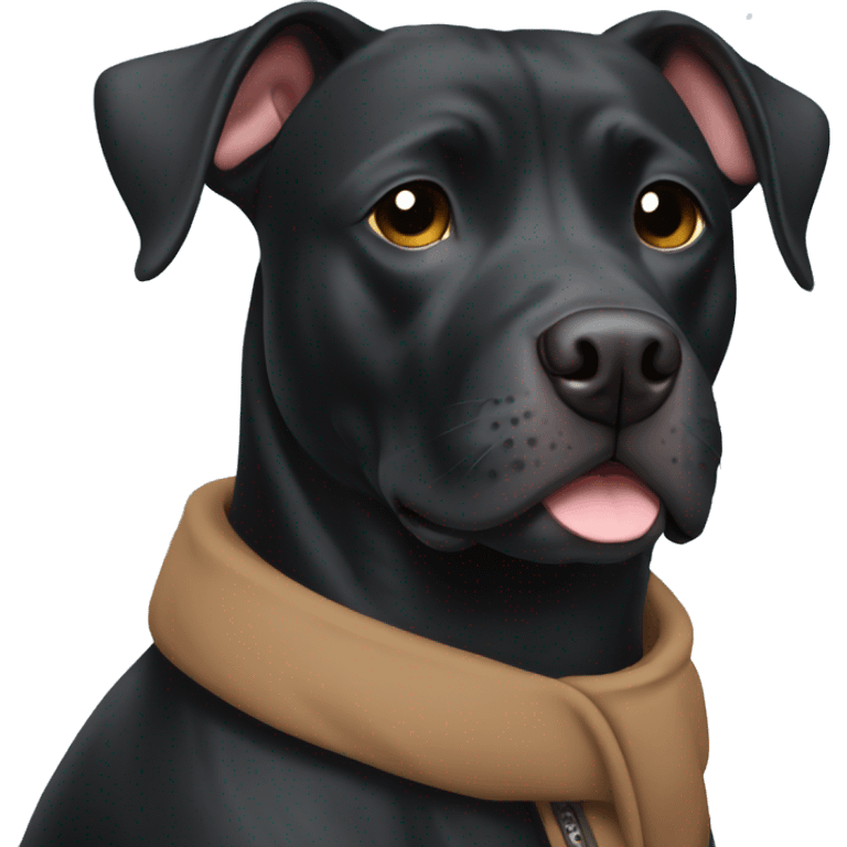 all black pitbull lab mix in winter with coat emoji