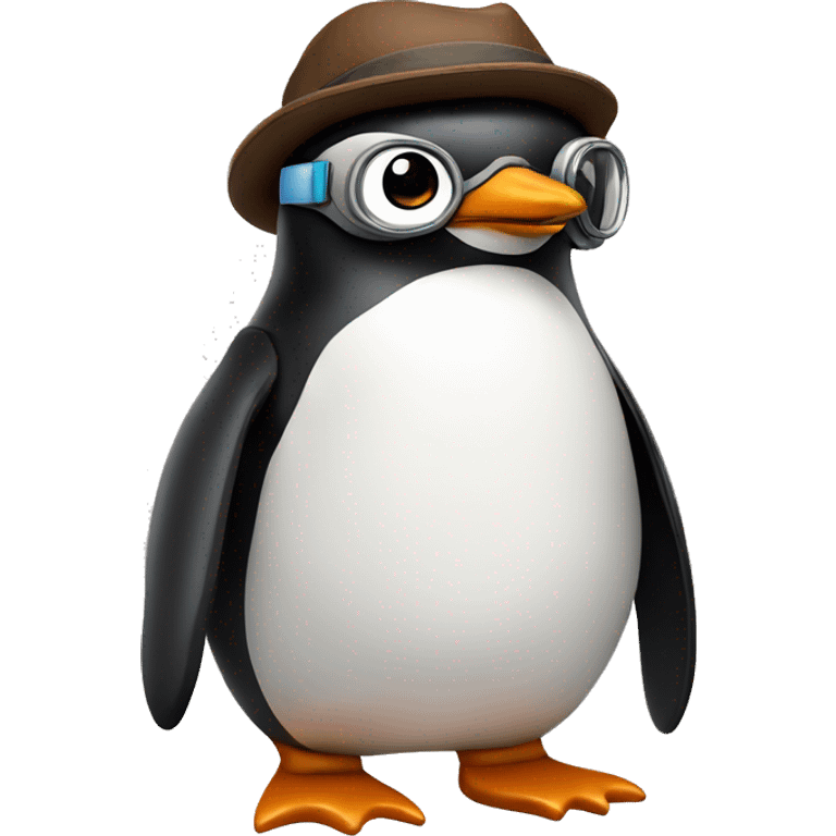 penguin with brown pilot hat and goggle on top emoji