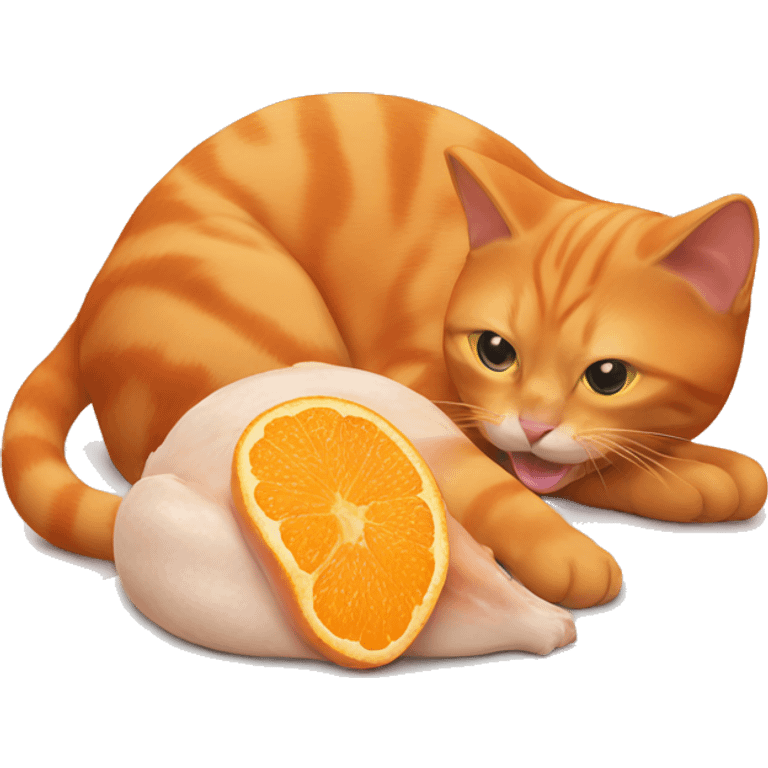 orange cat eating a chicken breast  emoji