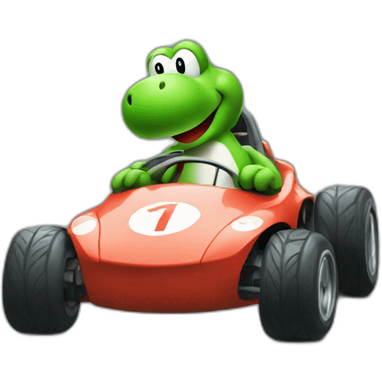 Green Yoshi racing in a car emoji