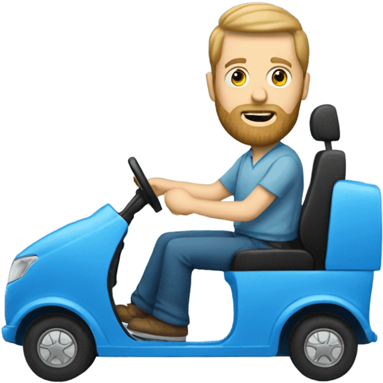 White guy with beard driving a blue ca emoji