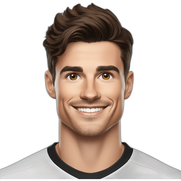 Mason mount Cristiano Ronaldo Matt Bomer 30 year old Silicon Valley product designer smiling with stubble and mustache in a black tshirt with broad shoulders profile photo emoji