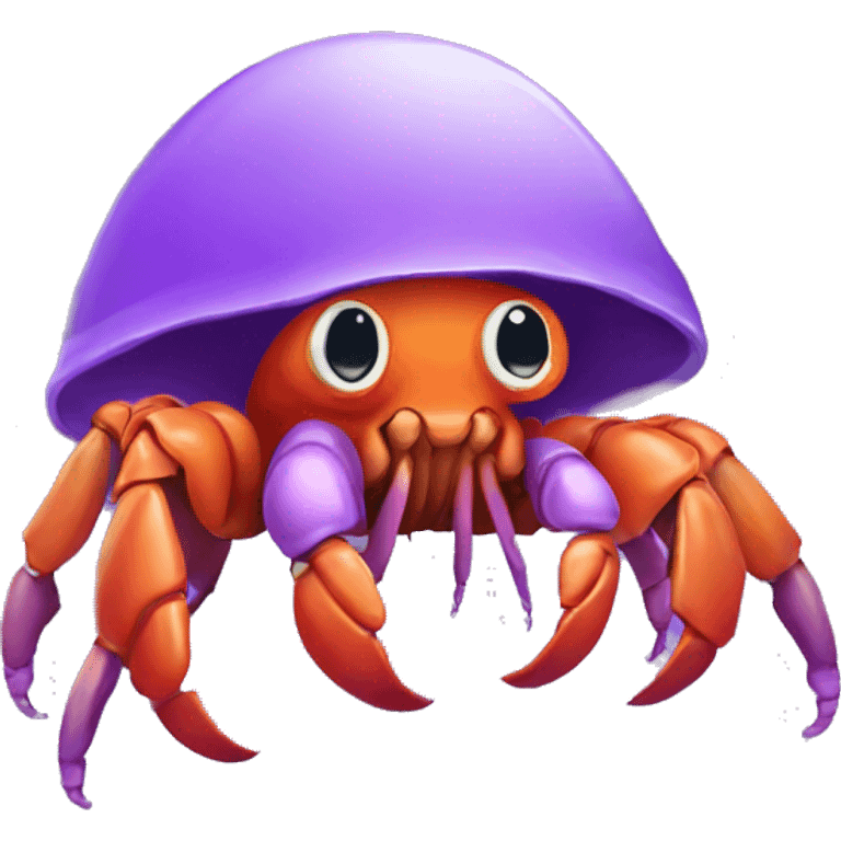 Purple orange smiling hermit crab cartoon, cute eyes and antenna emoji