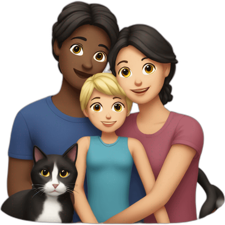 lesbian european family with black cat emoji