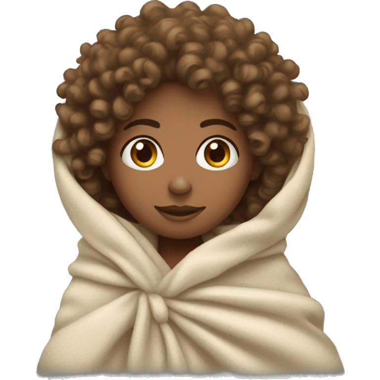 Curly haired girl in a blanket  emoji