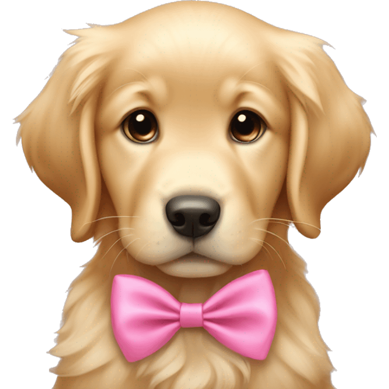 Golden retriever puppy with pink bow emoji