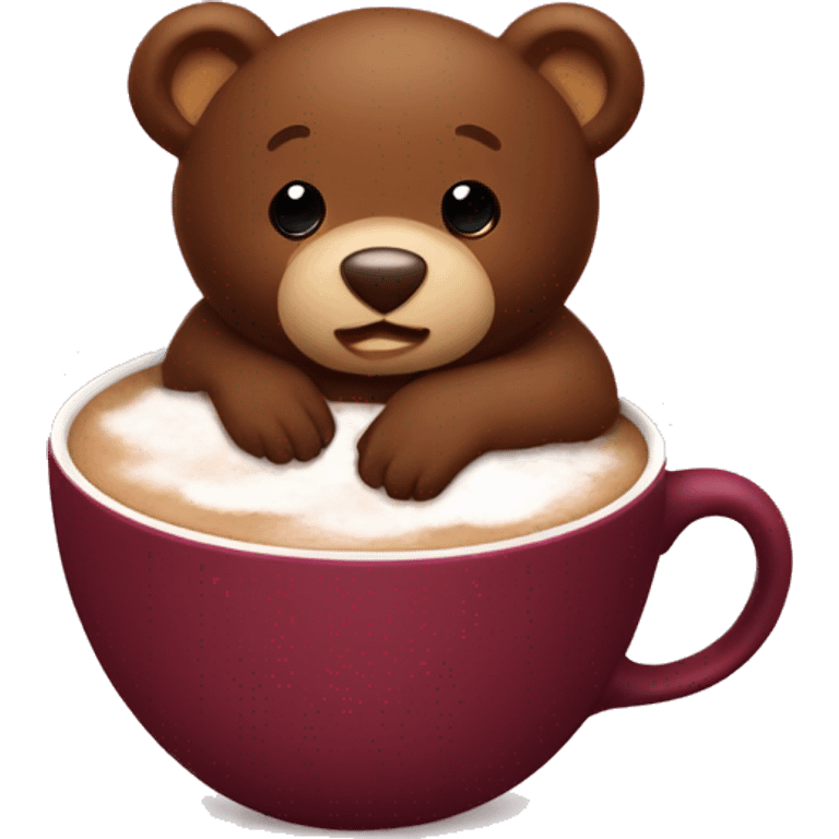 Baby bear inside of a cup of hot cocoa. Burgundy colored cup.  emoji