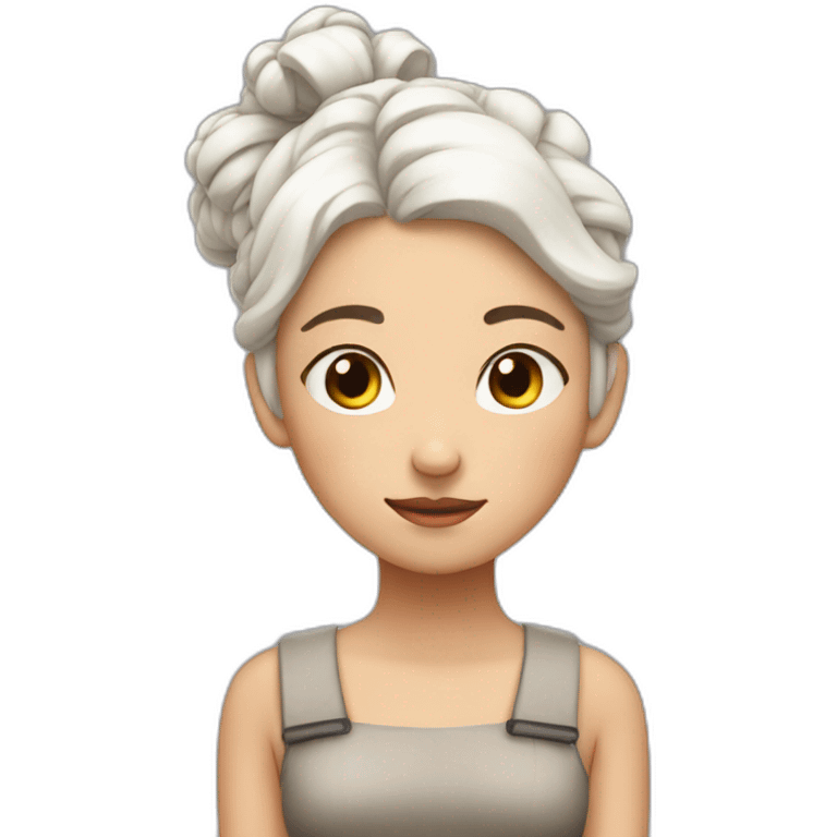 tired girl with white hair in two buns emoji