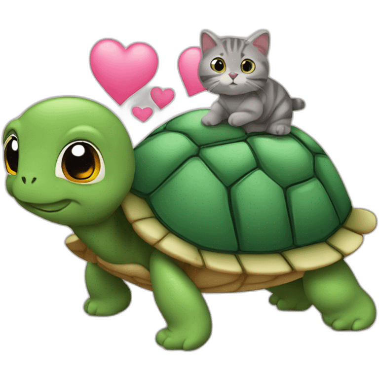 Tortue avec un chat avec des coeurs emoji