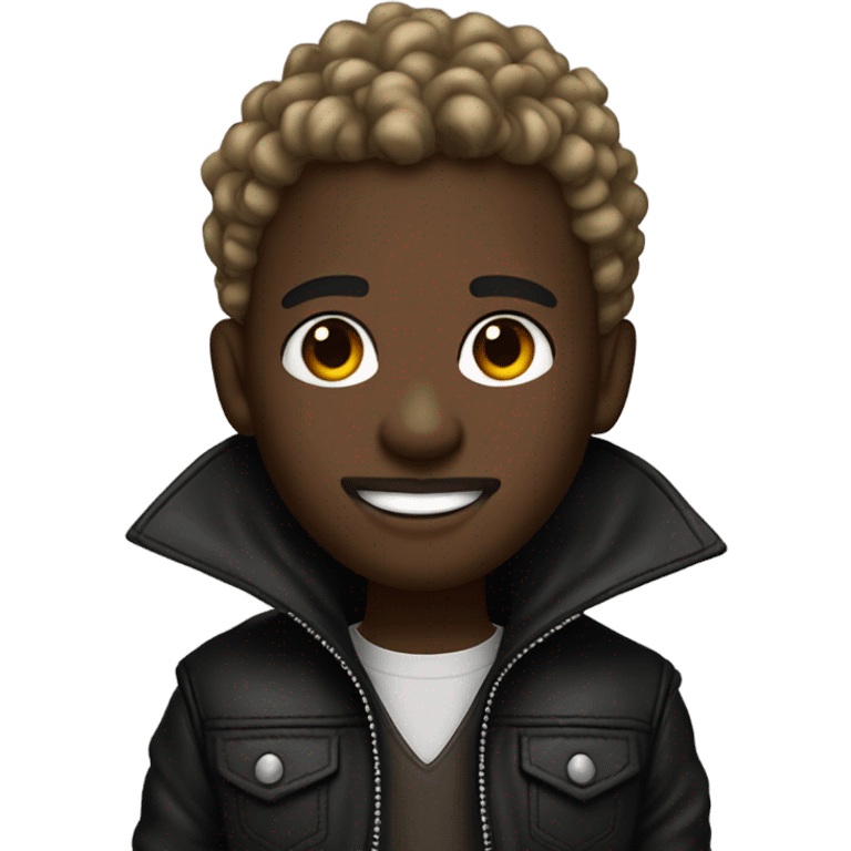 smiling darkskin boy with blonde curly hair in leather jacket with goatee beard and septum piercing and ear piercings  emoji