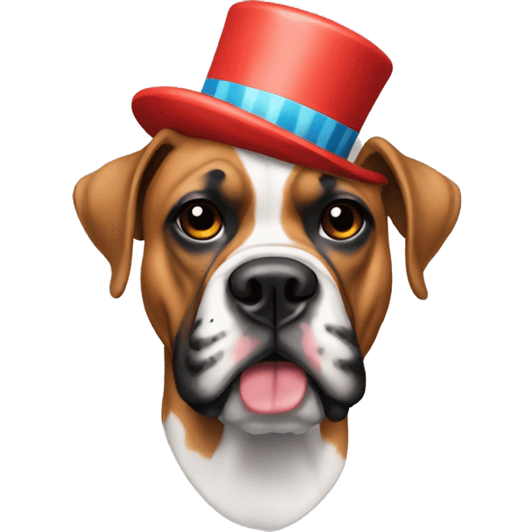 A fawn boxer dog wearing a clown mask  emoji