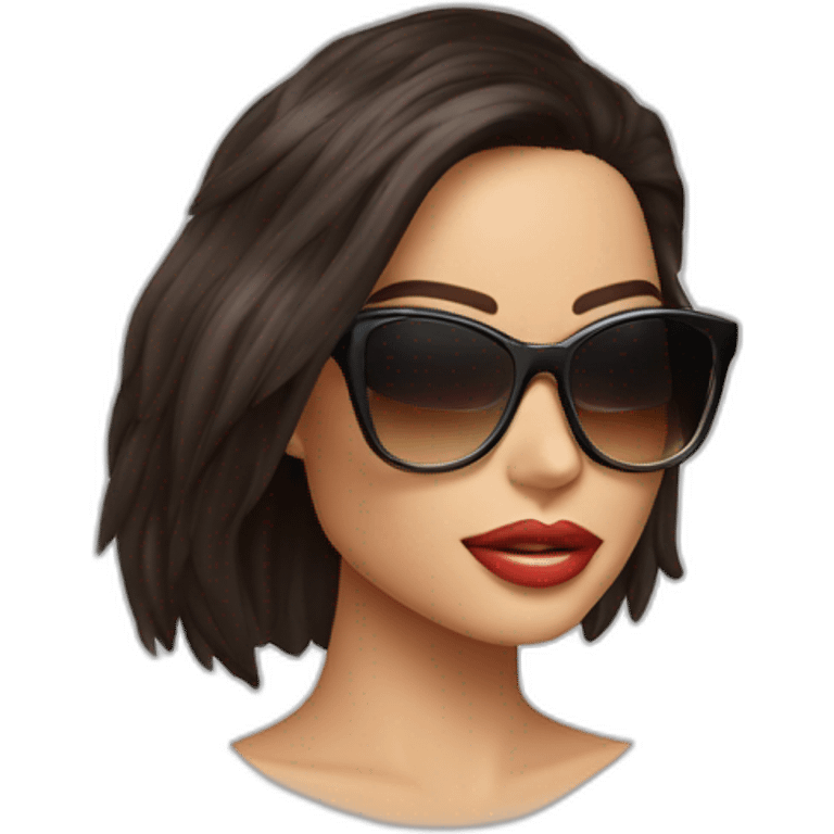 adriana lima, con cabello largo a la cintura y liso, con lentes claros emoji