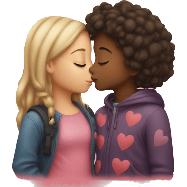 Girl kissing girl, hearts emoji