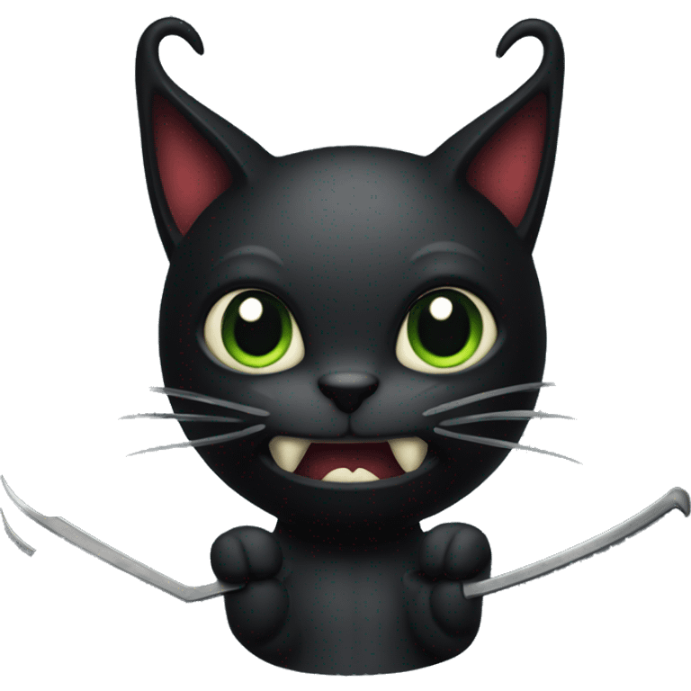 Black devil cat with horns and a pitch fork emoji