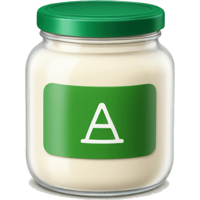 a cream coloured glass jar with a green lid & green label around the middle emoji