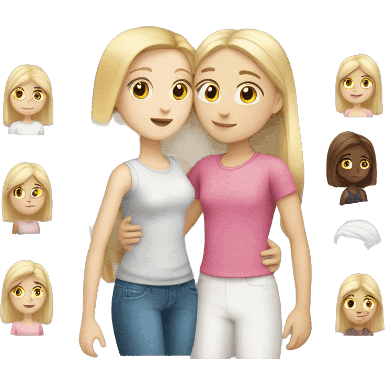 Girl adult with blond straight hair and white skin hugging teenage girl with pale white skin and brown hair emoji