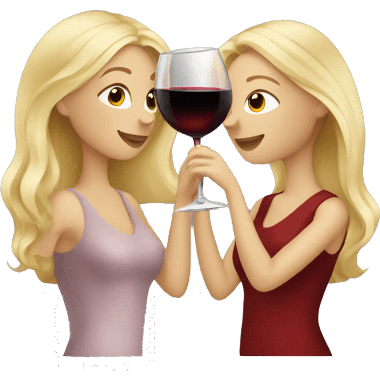 Two beautiful blondes drinking red wine together  emoji