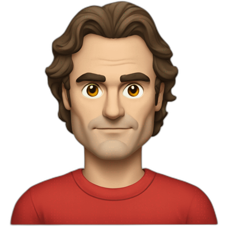 joaquin phoenix with red t-shirt with word "Nenno" emoji