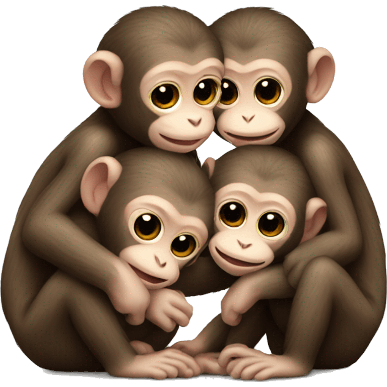 three baby monkeys hugging  emoji