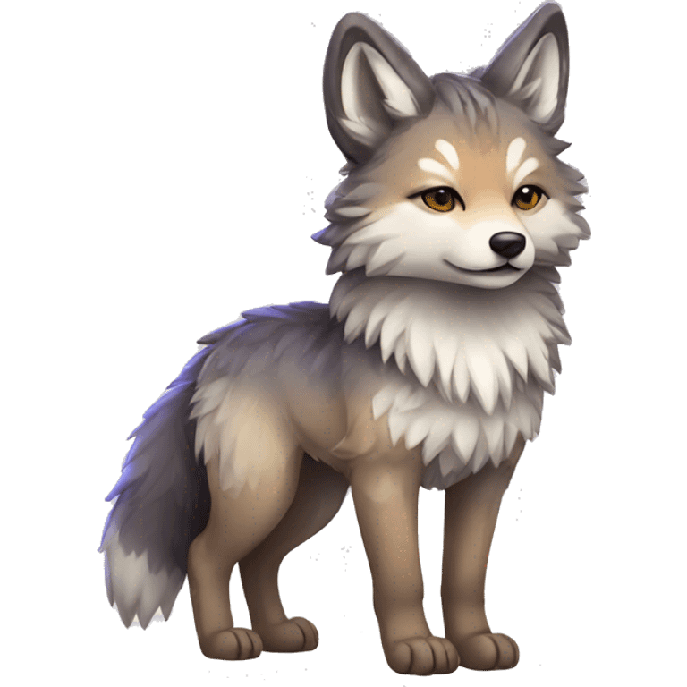 Fluffy Shy Colorful Chibi Spiritual Coywolf With Shiny Tribal Markings Full Body emoji