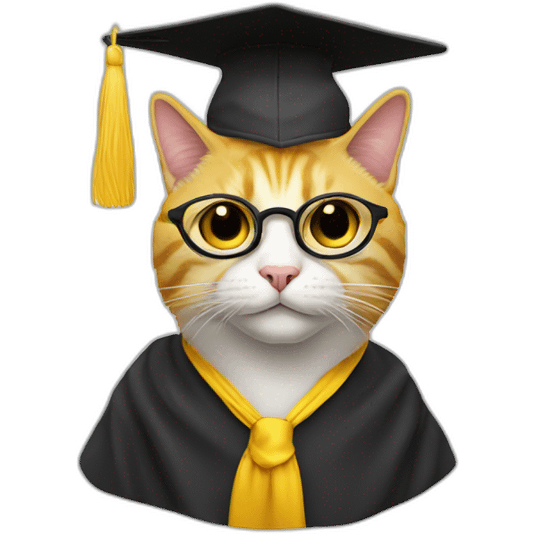 yellow-emoji-cat-head-with-glasses-and-with-mortarboard-on-its-head emoji