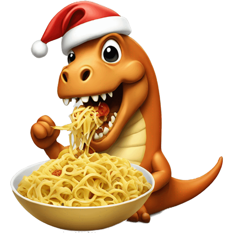 A santa dino eating pasta emoji