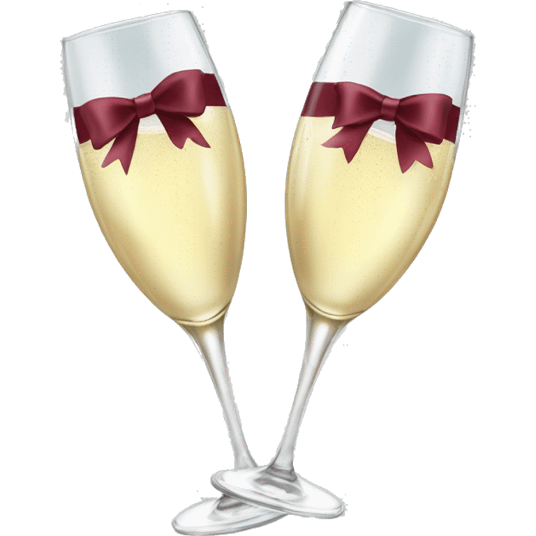 Two glasses of champagne cheering with burgundy bows emoji