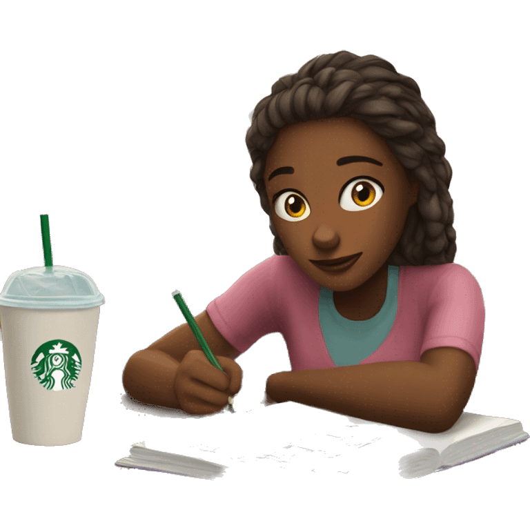 girl doing homework at starbucks  emoji