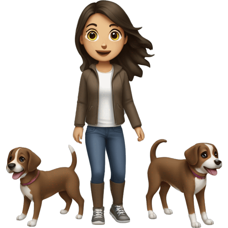 One brunette girl playing with dogs emoji